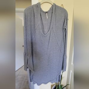 Free People Laguna Tunic Top, Gray Long Sleeve Thermal, L